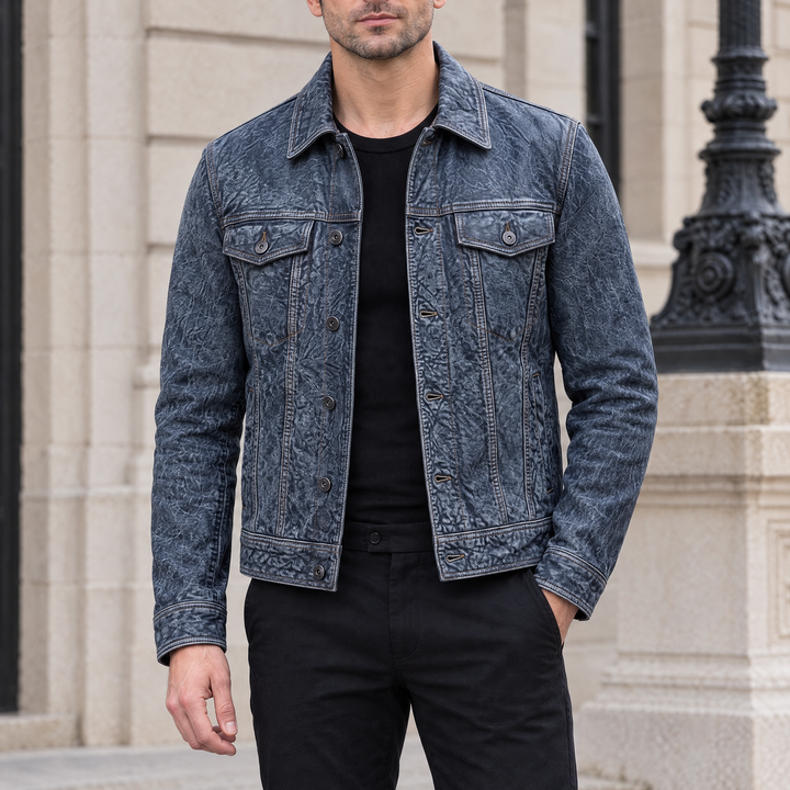 Men's Chase Leather Denim Jacket — Denim — hero