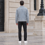 Men's Chase Leather Denim Jacket — Light Blue Wash — full-body-back