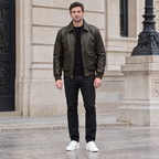 Men's Chris Big & Tall Leather Bomber Jacket — Deep Brown — full-body-front