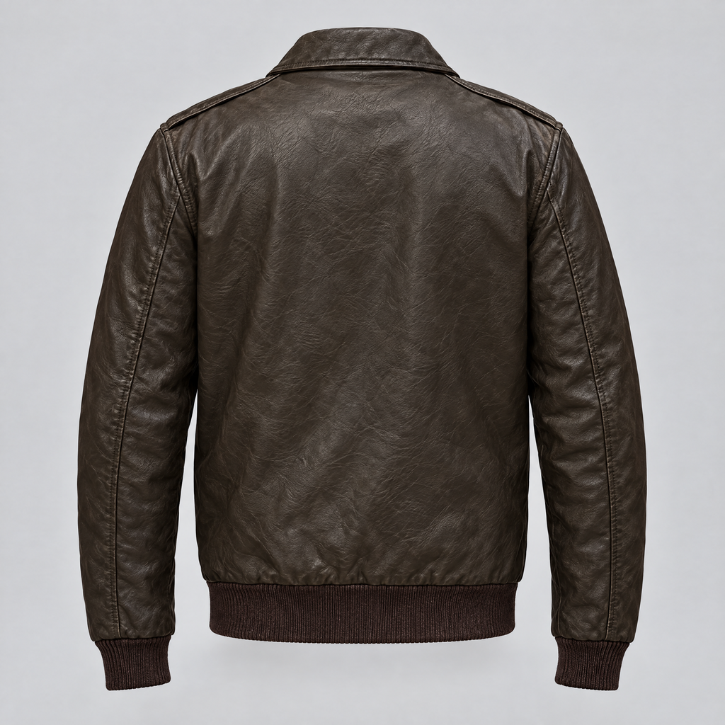 Men's Chris Big & Tall Leather Bomber Jacket — Deep Brown — product-back