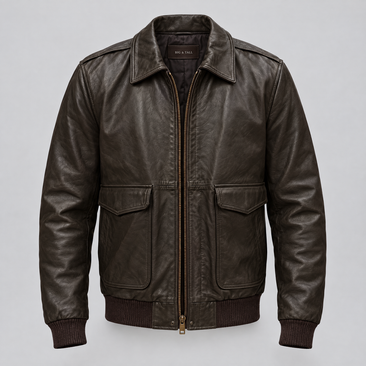 Men's Chris Big & Tall Leather Bomber Jacket — Deep Brown — product-front