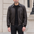 Men's Chris Leather Bomber Jacket — Brown — hero