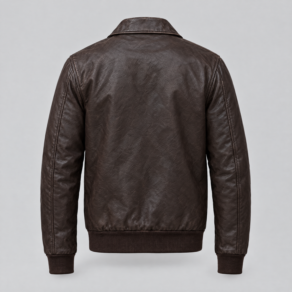 Men's Chris Leather Bomber Jacket — Brown — product-back