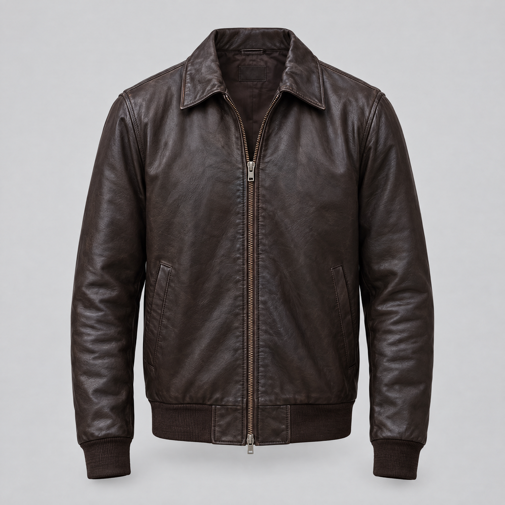Men's Chris Leather Bomber Jacket — Brown — product-front