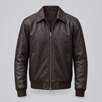 Men's Chris Leather Bomber Jacket — Brown — product-front