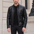 Men's Classic Leather Racer Jacket — Black — hero