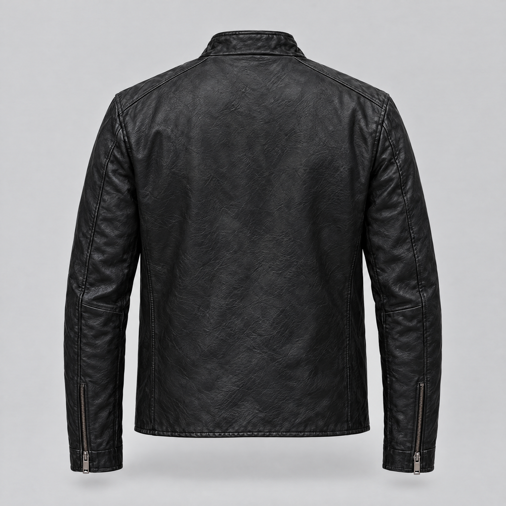 Men's Classic Leather Racer Jacket — Black — product-back