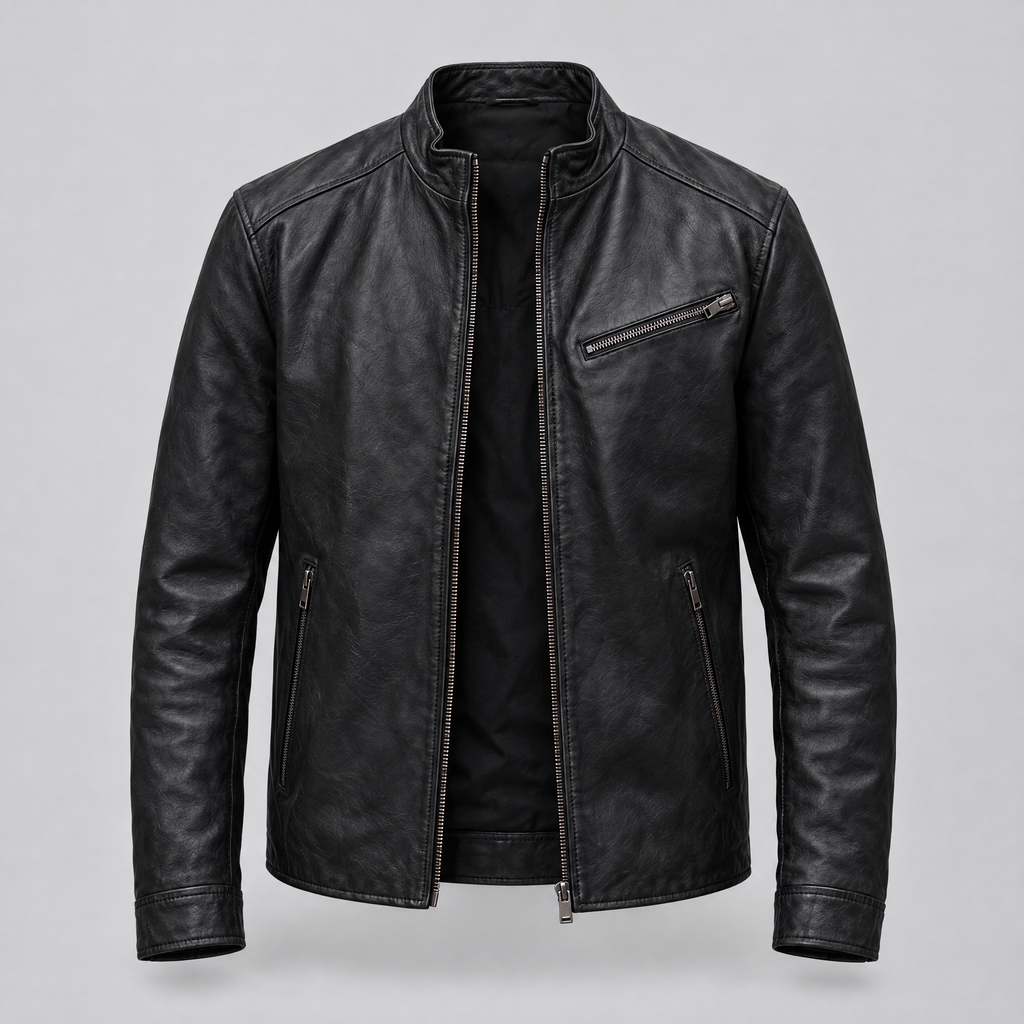 Men's Classic Leather Racer Jacket — Black — product-front