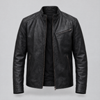 Men's Classic Leather Racer Jacket — Black — product-front