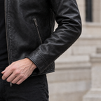 Men's Classic Leather Racer Jacket — Black — sleeve-detail