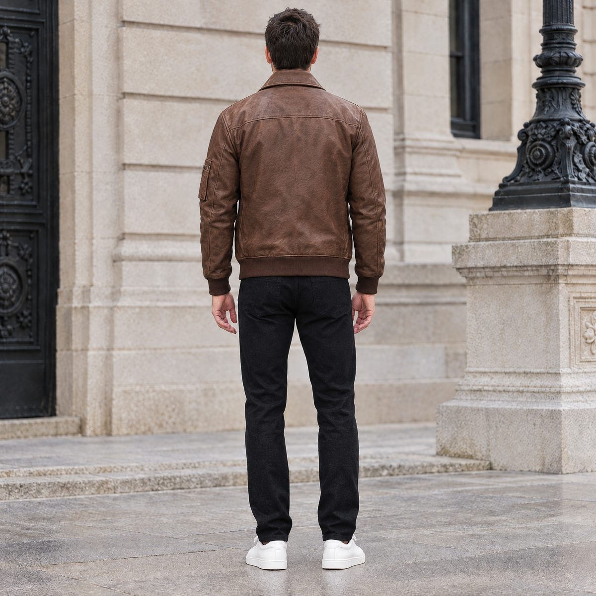 Men's Damian Vintage Bomber — Jacket — Brown — full-body-back