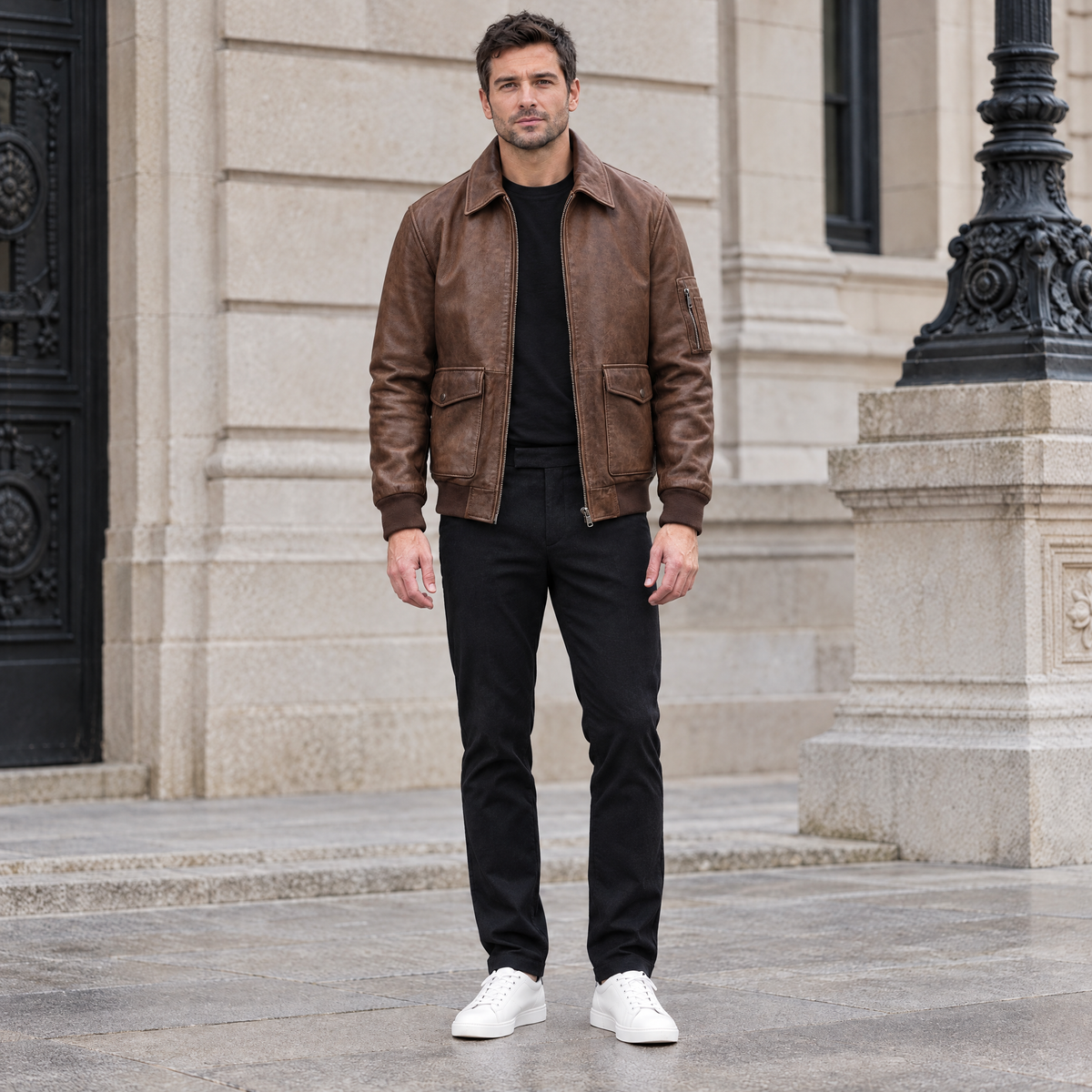 Men's Damian Vintage Bomber — Jacket — Brown — full-body-front