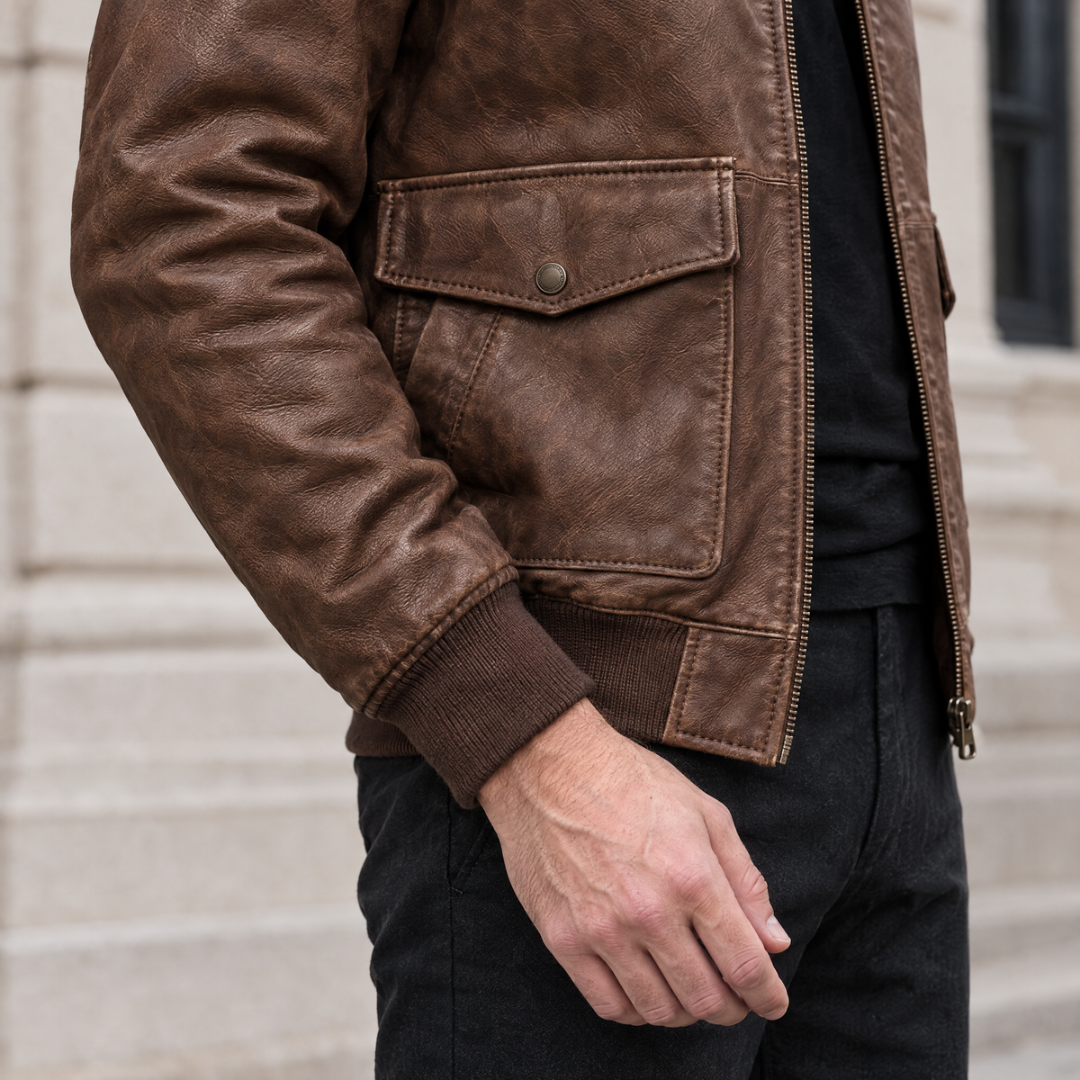 Men's Damian Vintage Bomber — Jacket — Brown — sleeve-detail