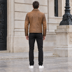 Men's Dom Padded Leather Moto Jacket — Cognac — full-body-back