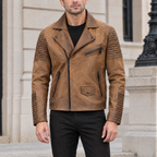 Men's Dom Padded Leather Moto Jacket — Cognac — hero