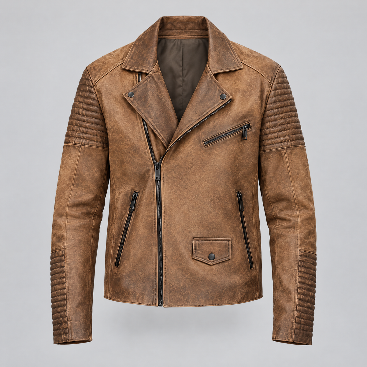 Men's Dom Padded Leather Moto Jacket — Cognac — product-front