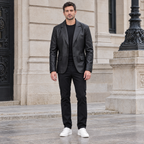 Men's Dylan Genuine Leather Blazer Jacket — Black — full-body-front