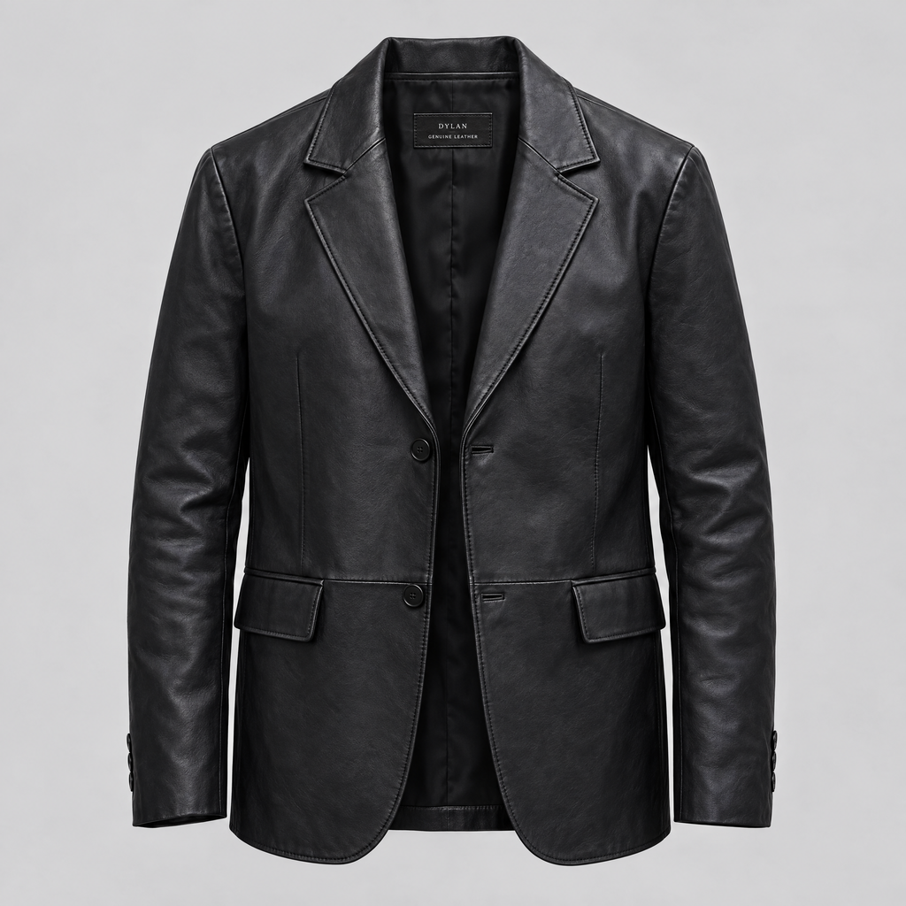 Men's Dylan Genuine Leather Blazer Jacket — Black — product-front