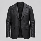 Men's Dylan Genuine Leather Blazer Jacket — Black — product-front