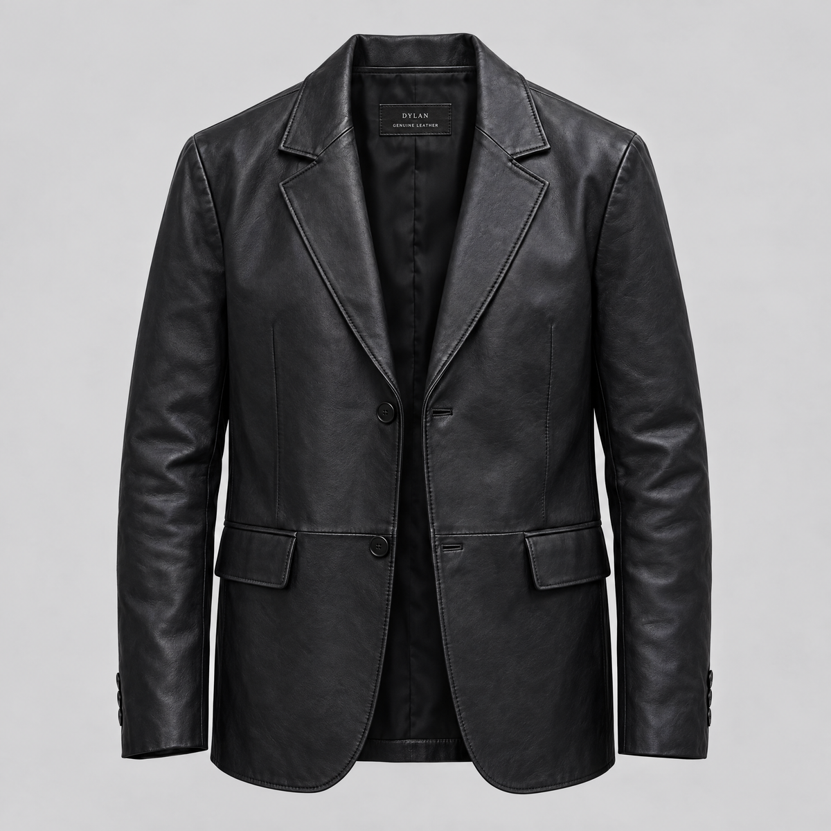 Men's Dylan Genuine Leather Blazer Jacket — Black — product-front