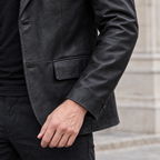 Men's Dylan Genuine Leather Blazer Jacket — Black — sleeve-detail