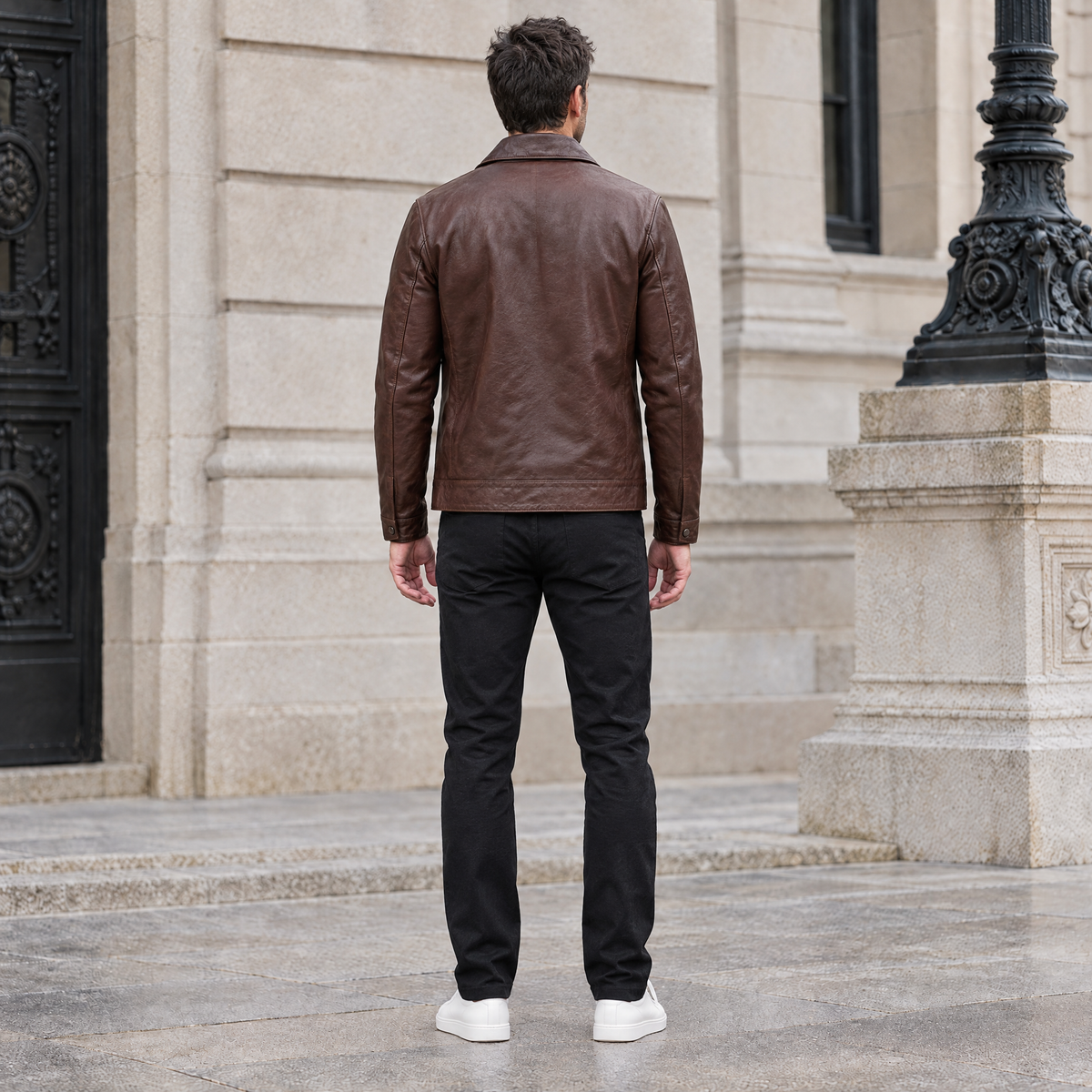 Men's Emerson Leather Zip Shirt Jacket — Brown — full-body-back