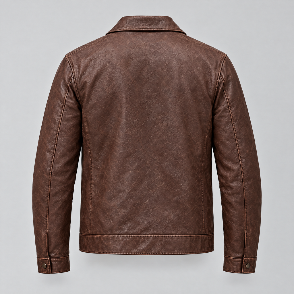 Men's Emerson Leather Zip Shirt Jacket — Brown — product-back
