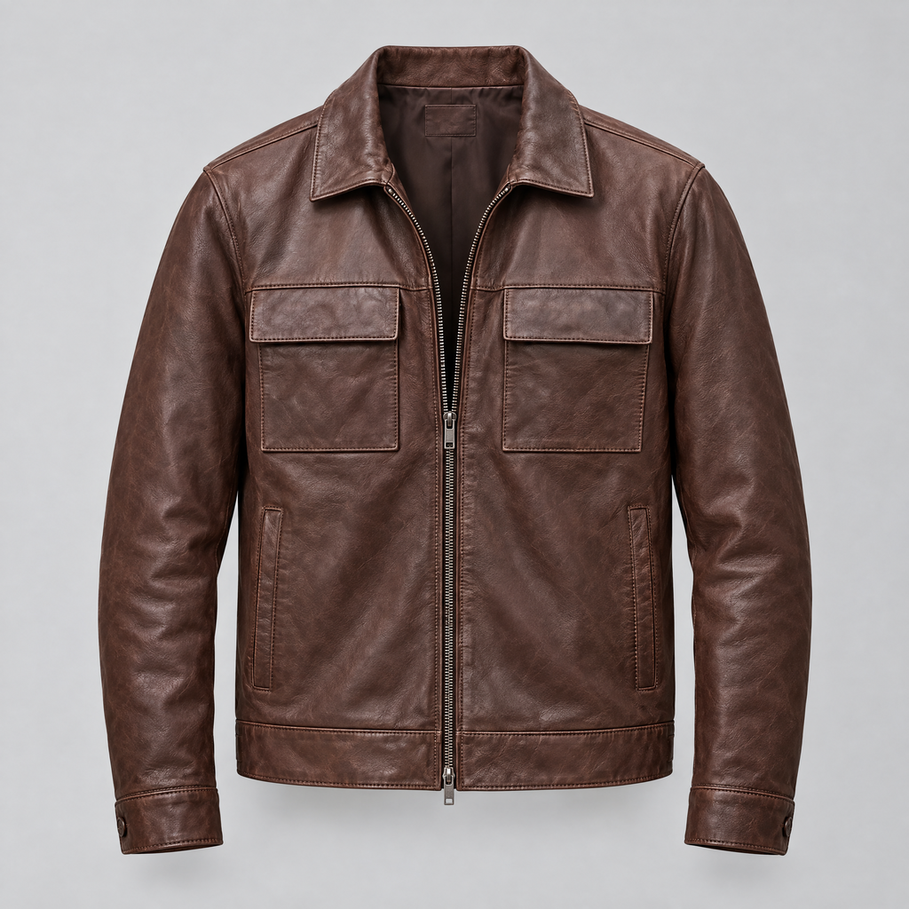 Men's Emerson Leather Zip Shirt Jacket — Brown — product-front