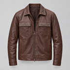 Men's Emerson Leather Zip Shirt Jacket — Brown — product-front