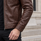 Men's Emerson Leather Zip Shirt Jacket — Brown — sleeve-detail
