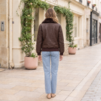 Women's Everleigh Faux Fur Lined Bomber Jacket — Wine — full-body-back