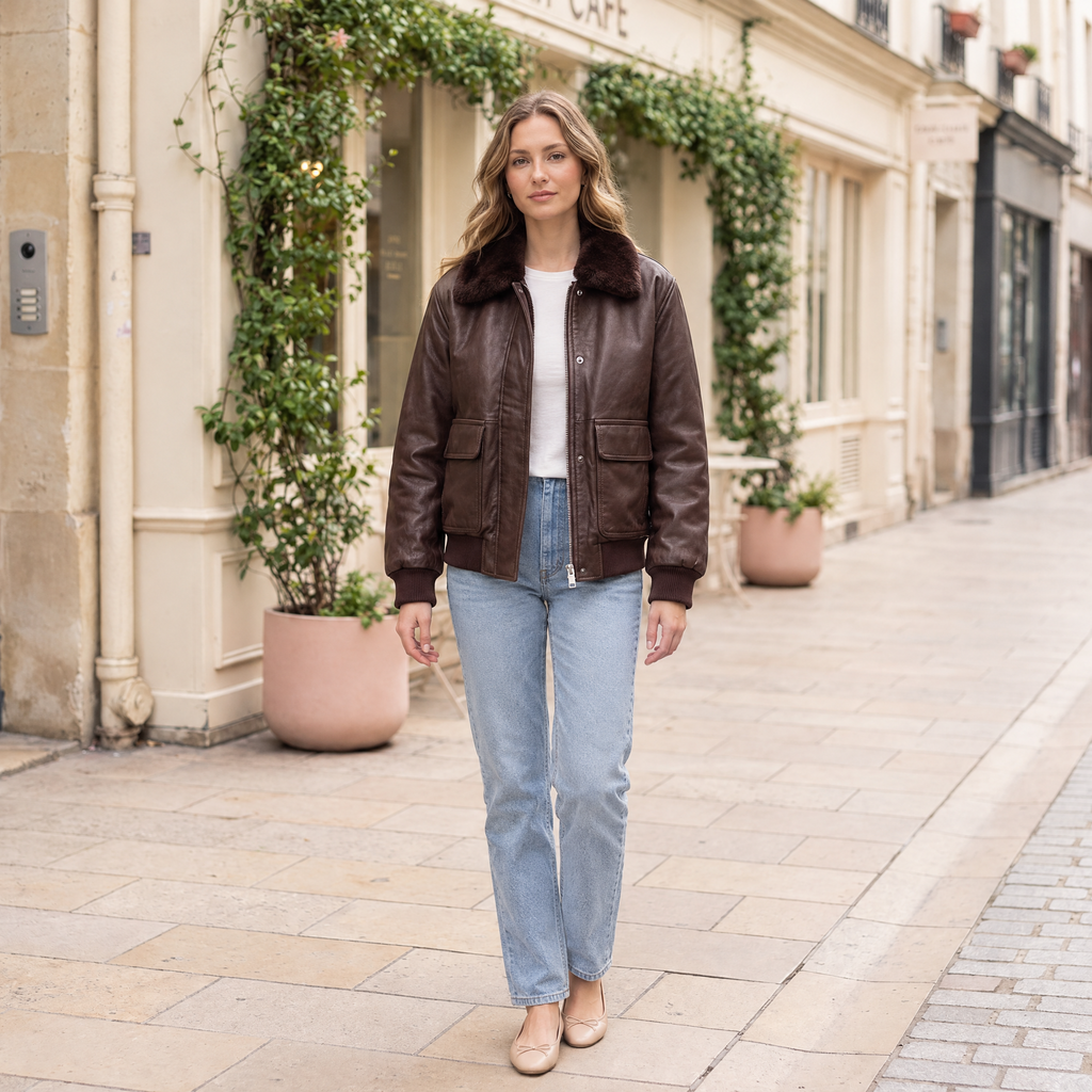 Women's Everleigh Faux Fur Lined Bomber Jacket — Wine — full-body-front