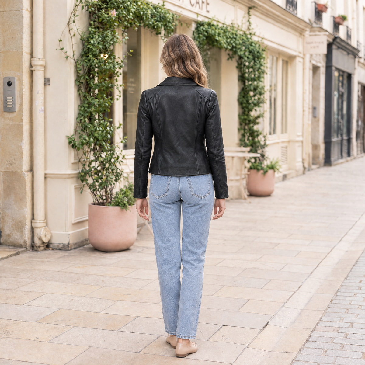 Women's Felix Leather Moto Jacket — Black — full-body-back