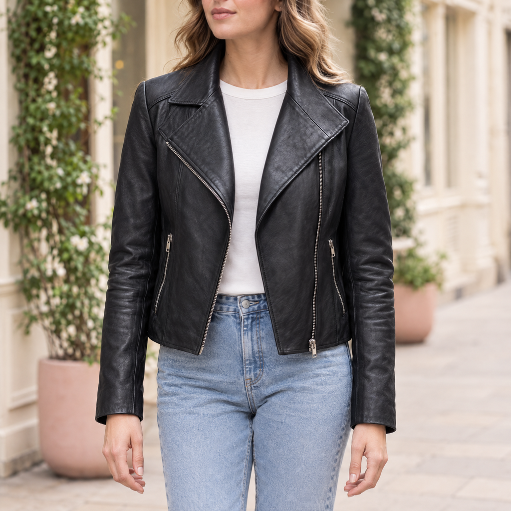 Women's Felix Leather Moto Jacket — Black — hero