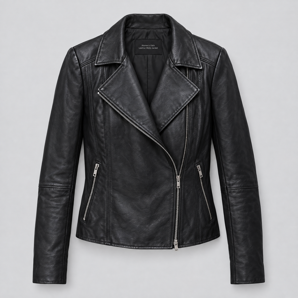 Women's Felix Leather Moto Jacket — Black — product-front