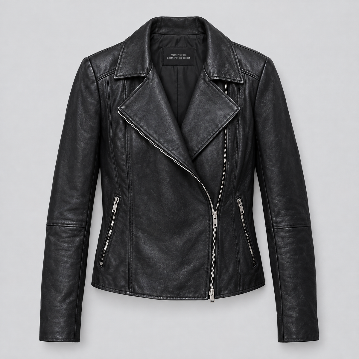 Women's Felix Leather Moto Jacket — Black — product-front