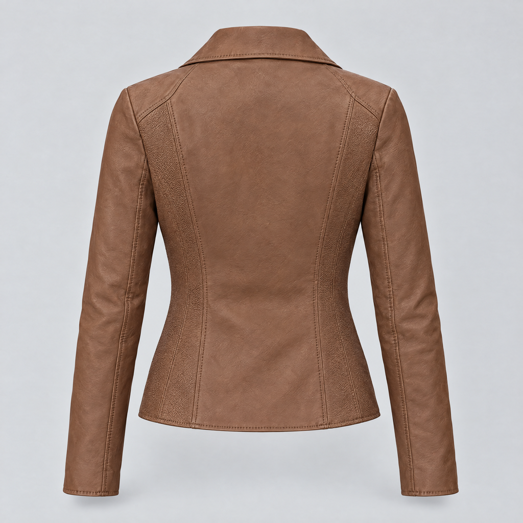 Women's Felix Leather Moto Jacket — Sepia — product-back