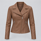 Women's Felix Leather Moto Jacket — Sepia — product-front