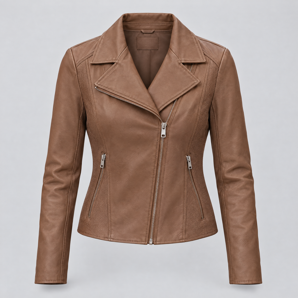 Women's Felix Leather Moto Jacket — Sepia — product-front