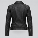 Women's Frankie Leather Moto Jacket — Black — product-back