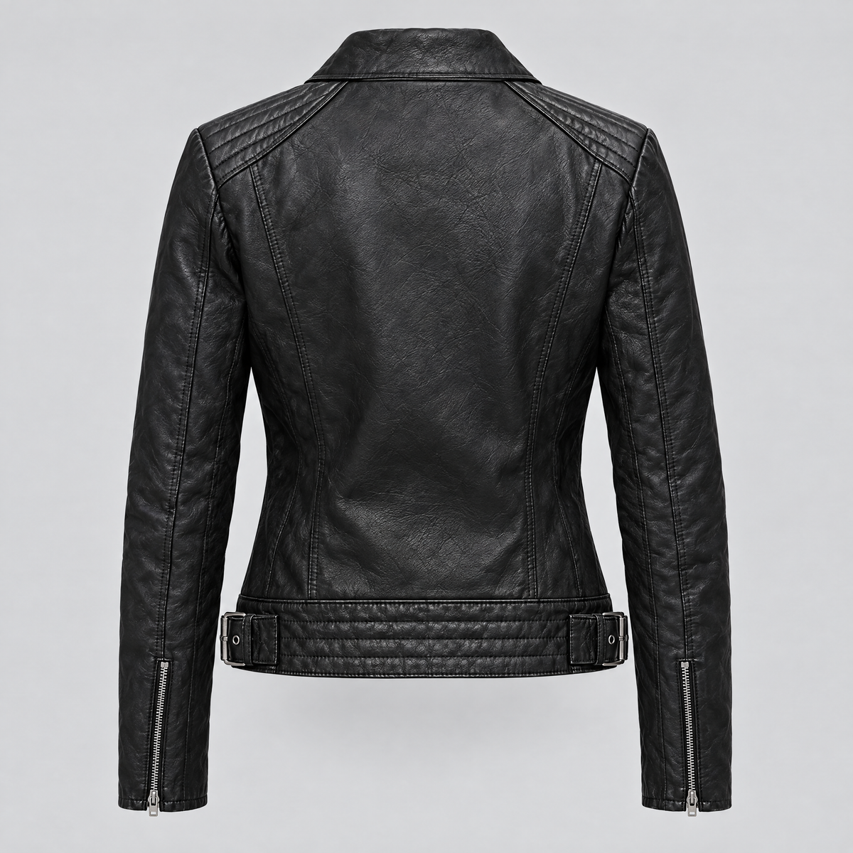 Women's Frankie Leather Moto Jacket — Black — product-back