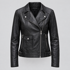 Women's Frankie Leather Moto Jacket — Black — product-front