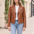 Women's Frankie Leather Moto Jacket — Oak — hero