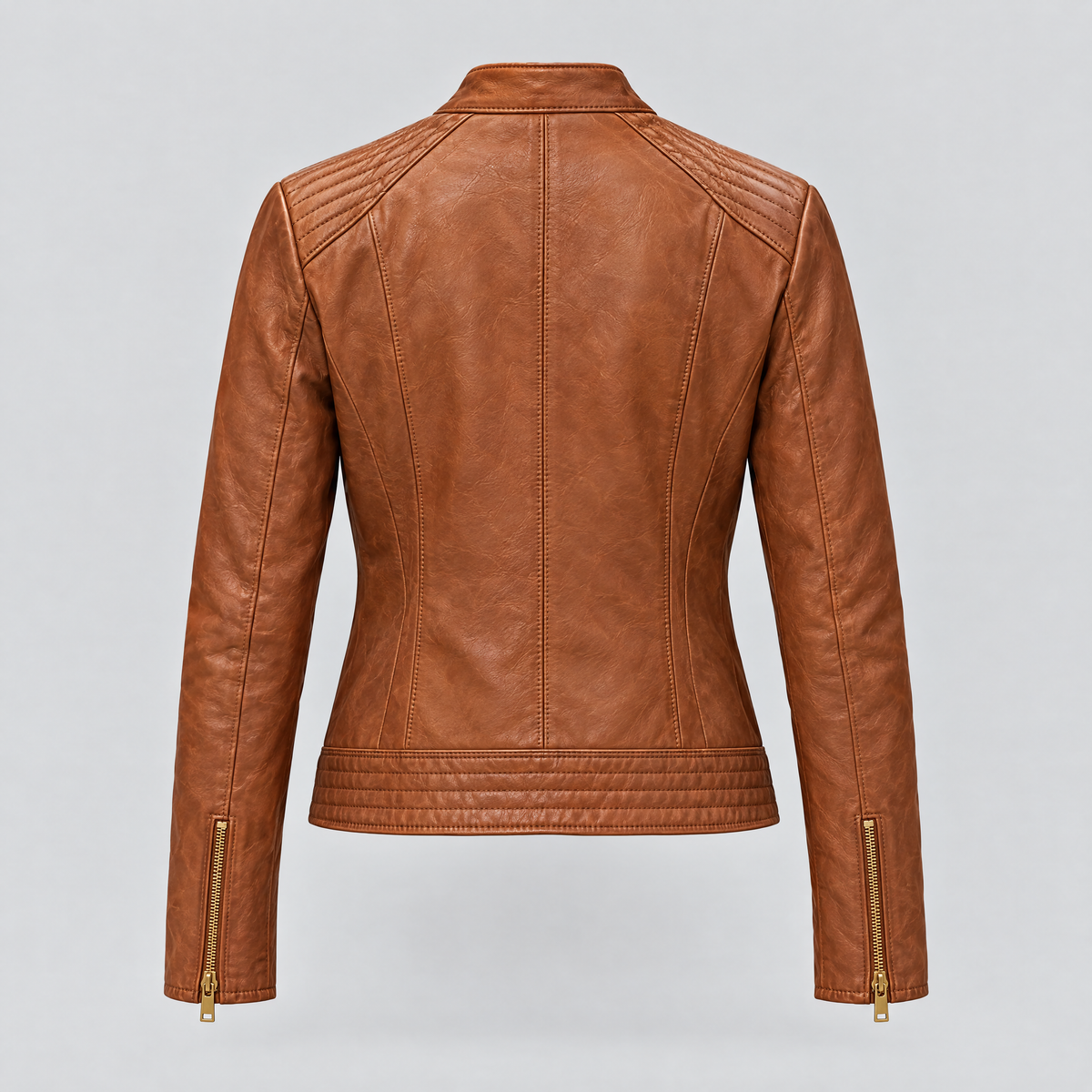 Women's Frankie Leather Moto Jacket — Oak — product-back