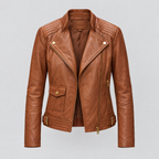Women's Frankie Leather Moto Jacket — Oak — product-front