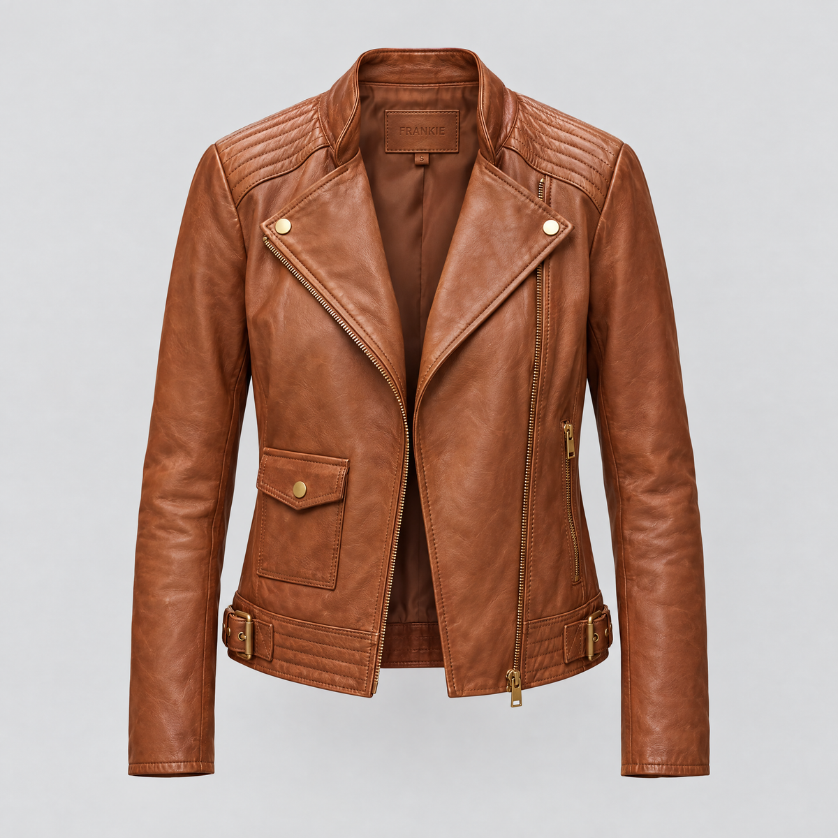 Women's Frankie Leather Moto Jacket — Oak — product-front
