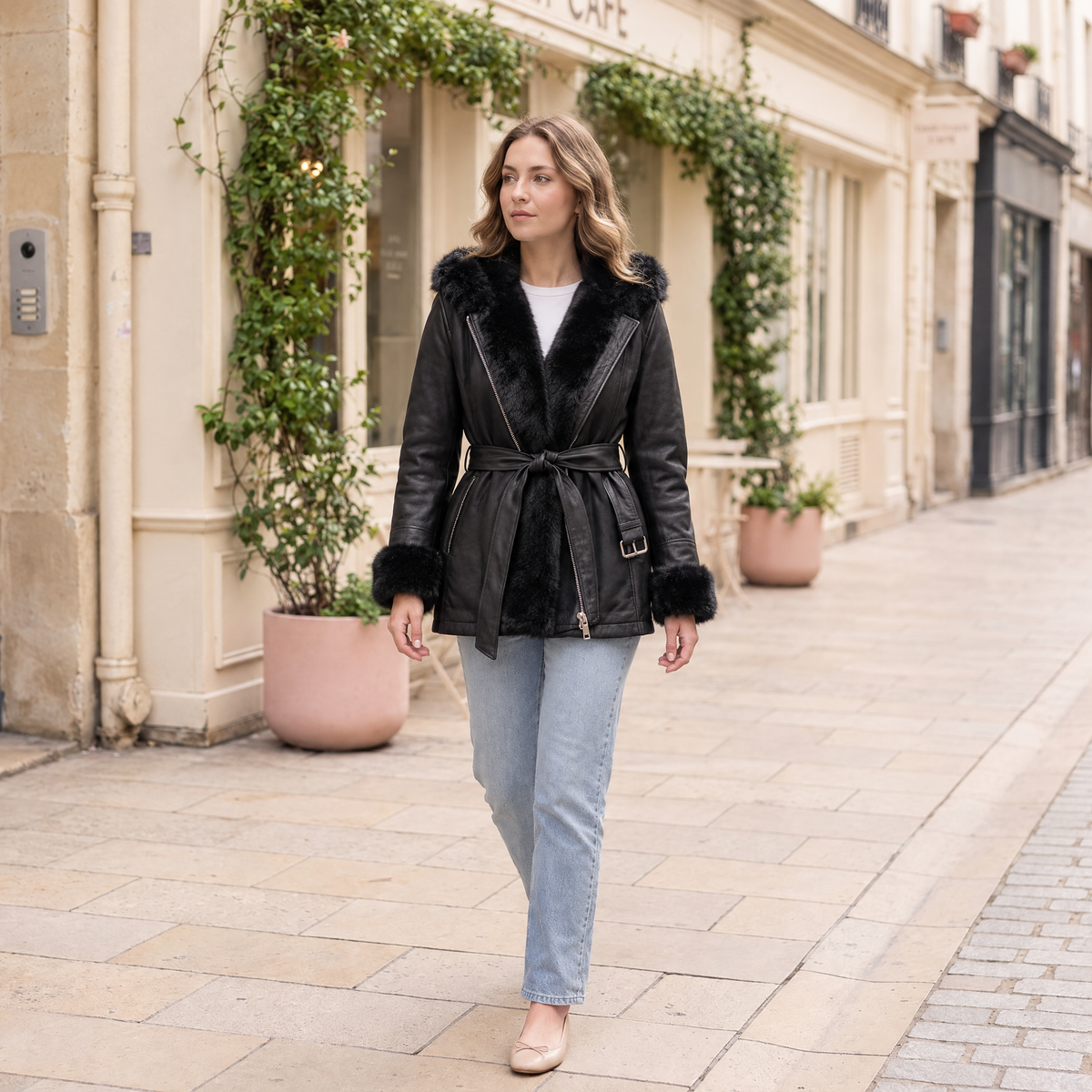 Women's Genevieve Belted Trench Jacket — Black — full-body-front