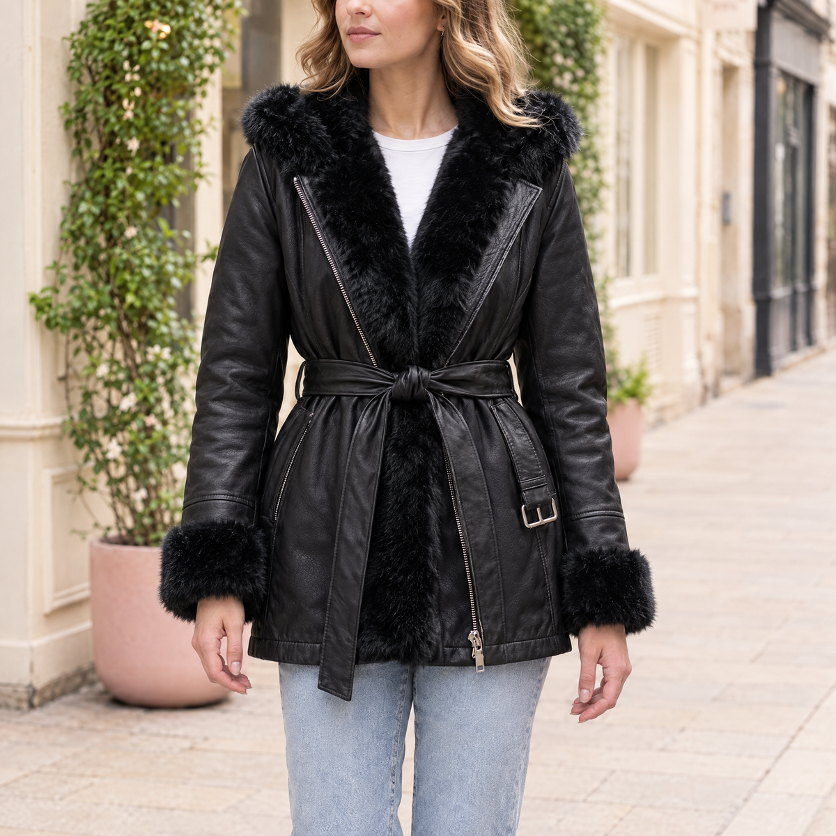 Women's Genevieve Belted Trench Jacket — Black — hero