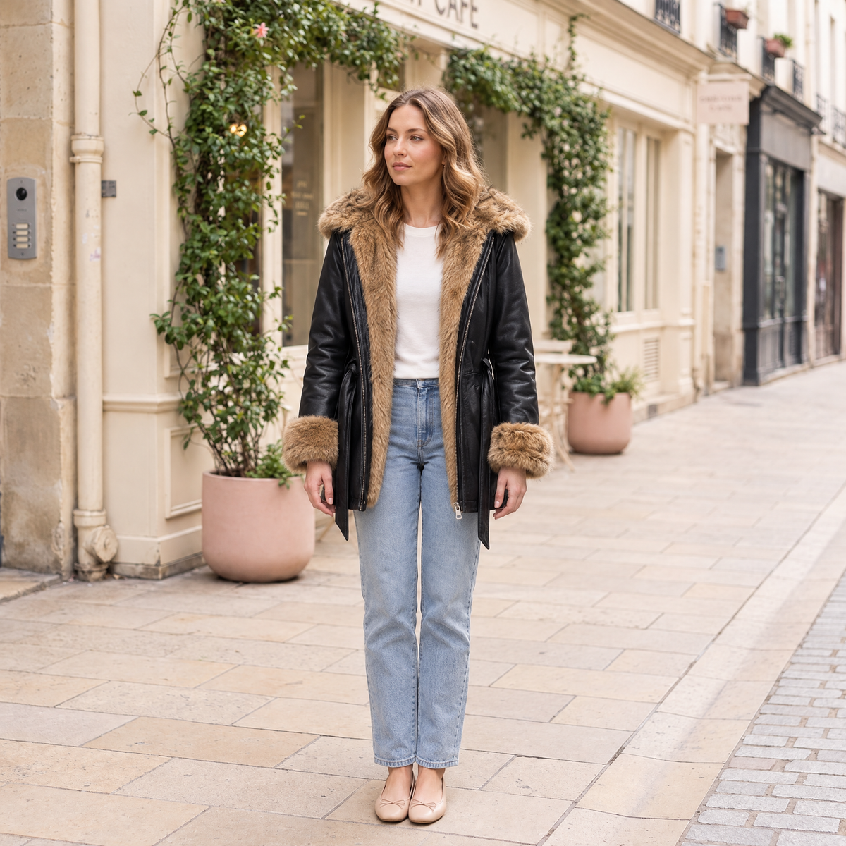 Women's Genevieve Belted Trench Jacket — Black Multi — full-body-front