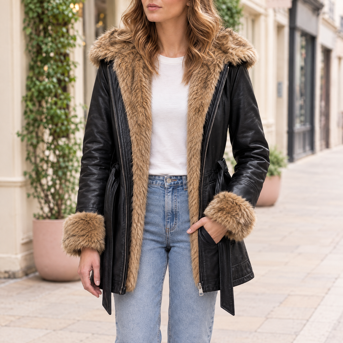 Women's Genevieve Belted Trench Jacket — Black Multi — hero